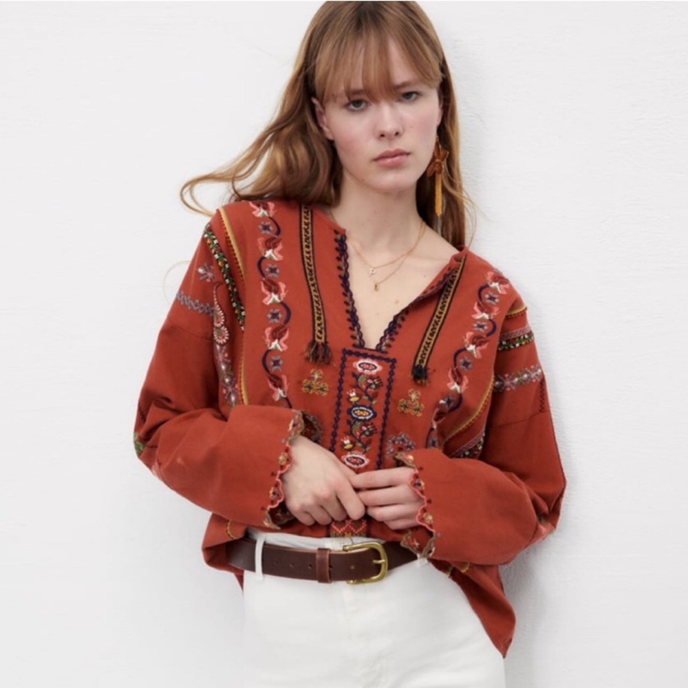 ZARA NWT COTTON EMBROIDERY BLOUSE - Picture 2 of 9